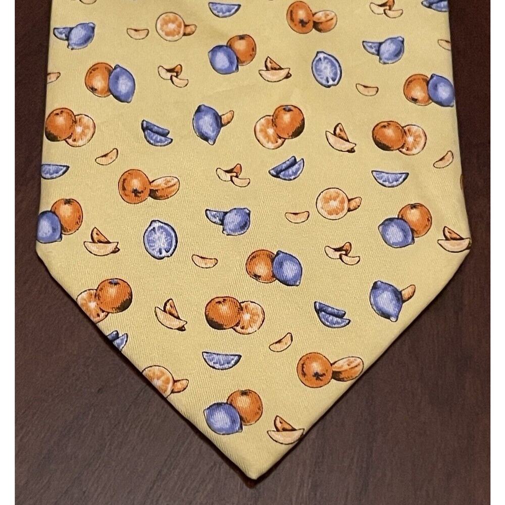 Celio Gold Blue Orange 100% Silk Men’s Neck Tie Made In Italy Orange Lemon Print